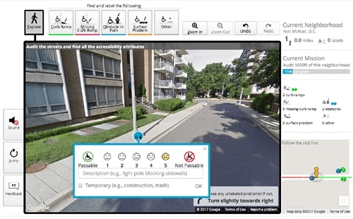 A screenshot of the Project Sidewalk user interface.